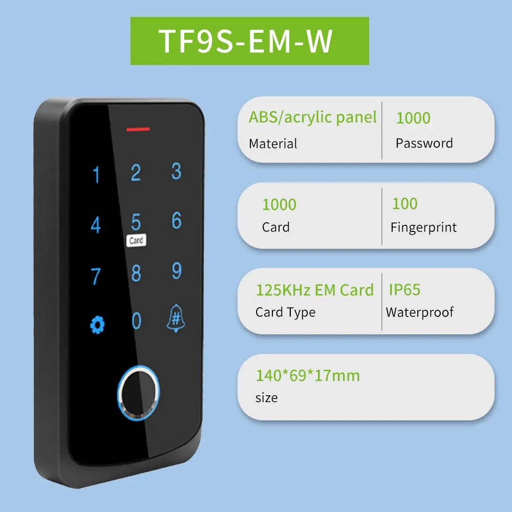 Fingerprint Access Control System IP66 Waterproof Biometrics Outdoor RFID Keypad Reader Touch Panel